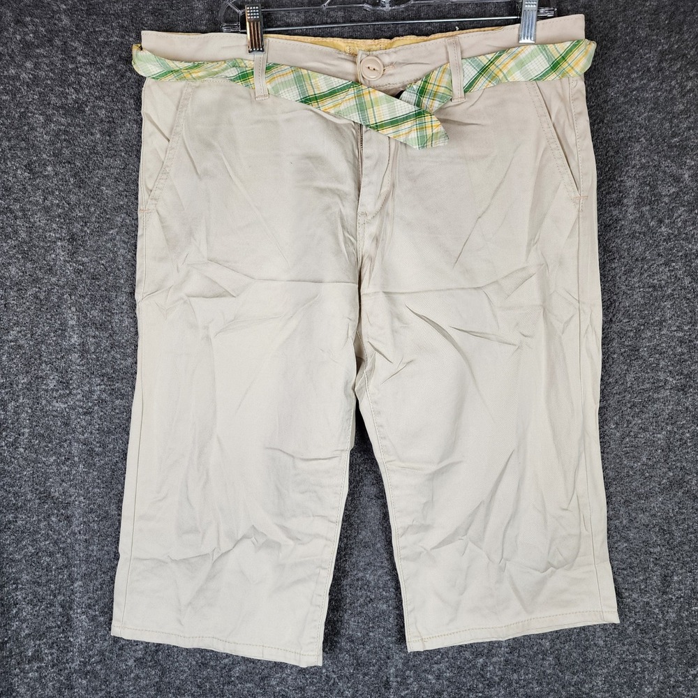 Levis Capri Pants Womens 14 Tab Twills Beige Plaid Belt Stretch EUC